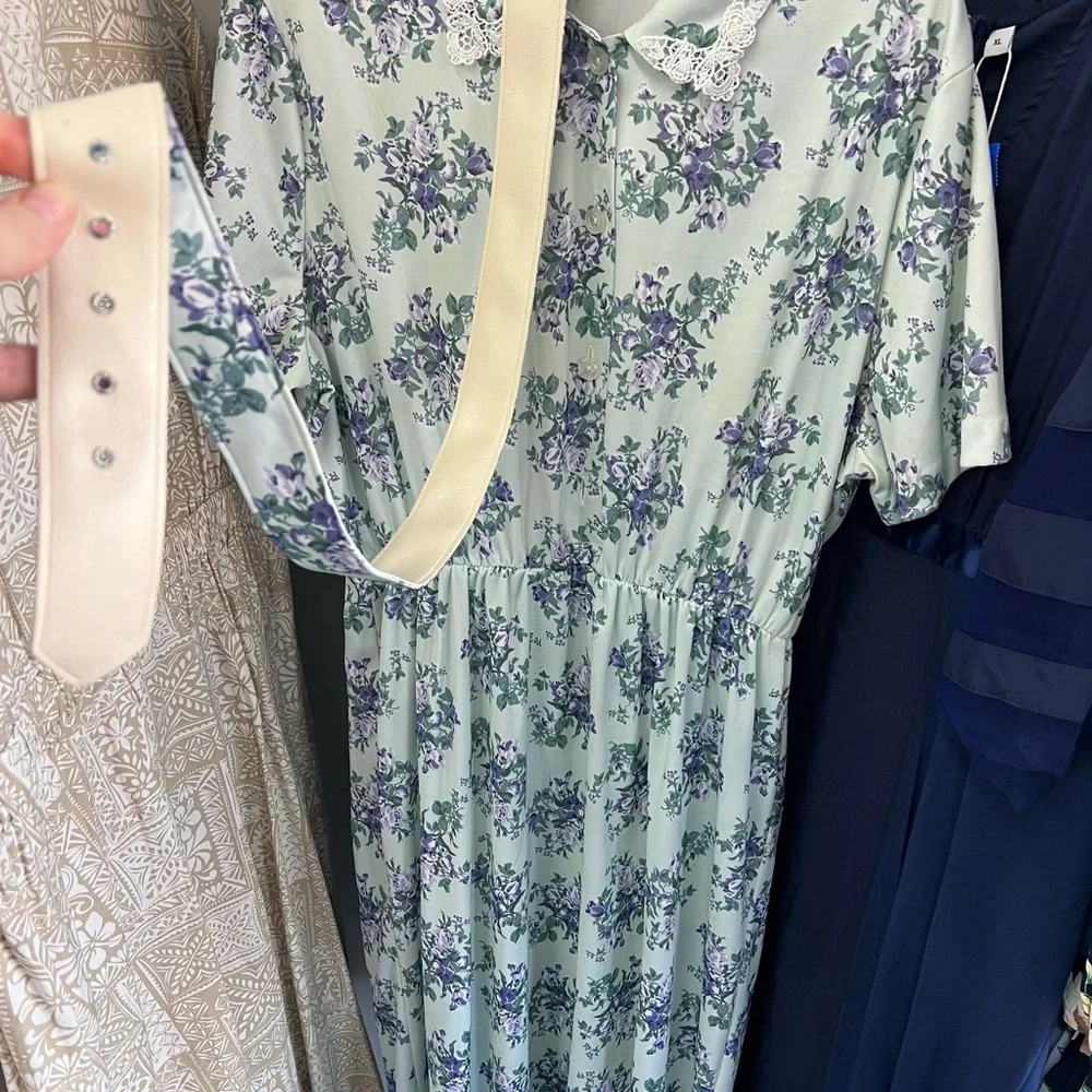 Vintage Haband Floral Knee Length Dress - Mint and Lavender - Picture 5 of 6